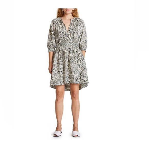 Apiece Apart Black beige Cobano floral organic cotton mini dress S NWT - Picture 2 of 9